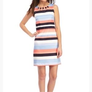 Vince Camuto 163964 Women's Stripe Satin Shift Dress Sleeveless Multi Sz. 8
